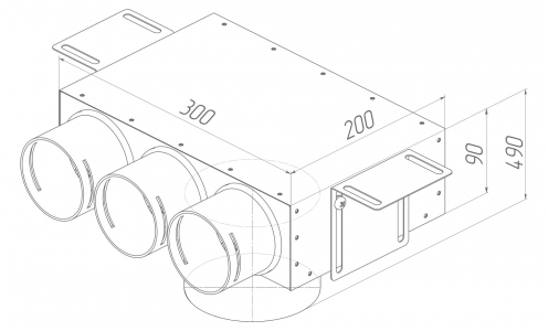 Provent VPSL 125/75x3 пленум потолочный круглый на 3 выхода (L=400 мм)