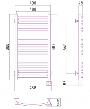 Полотенцесушитель электрический Сунержа Аркус 800x400